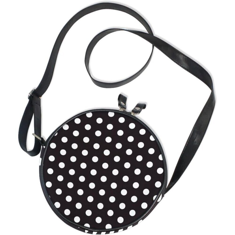 Round Crossbody Bag Canvas Leather Small Purse Zipper Adjustable Shoulder